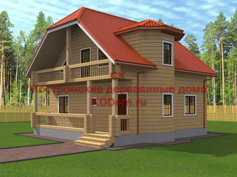 Проект деревянного дачного дома из бруса 7 на 8 с мансардой: планировка, цена